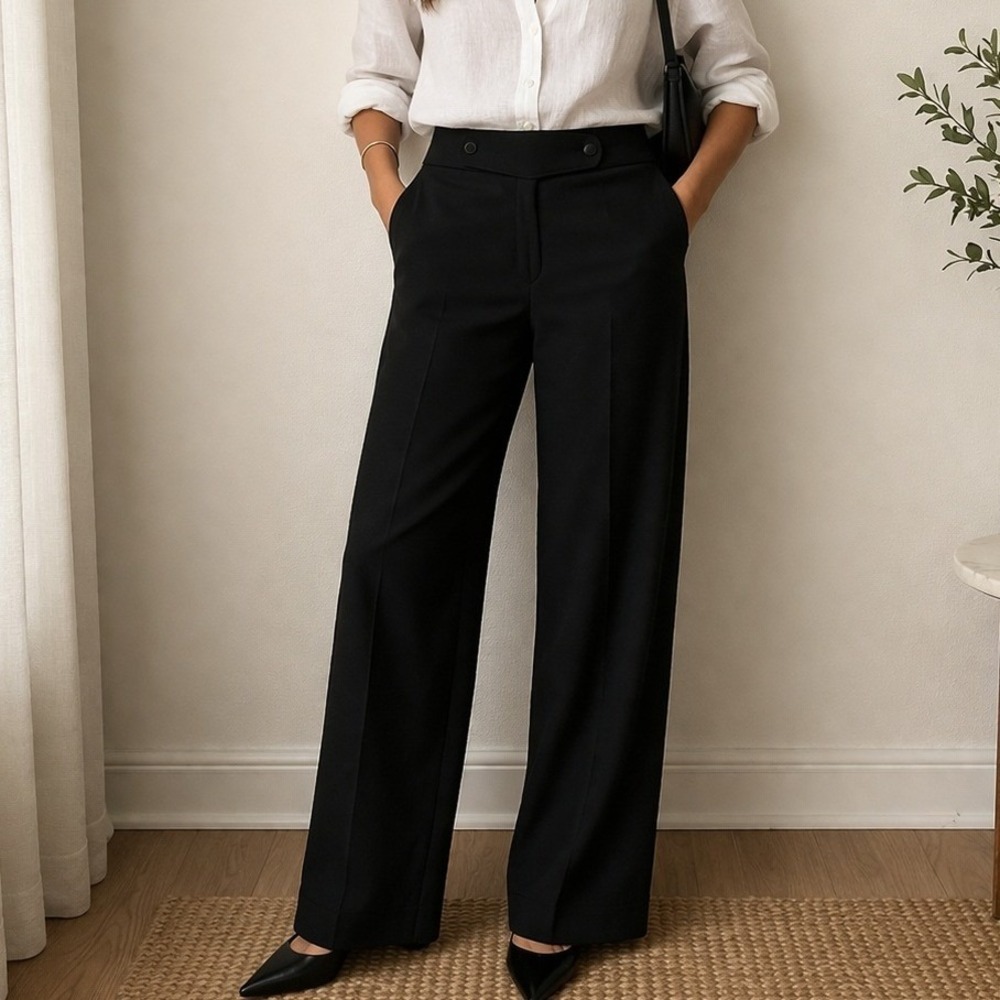 Ann Taylor Margo Wide Leg Pants Black Minimalist Quiet Luxury‎ Office Size 10